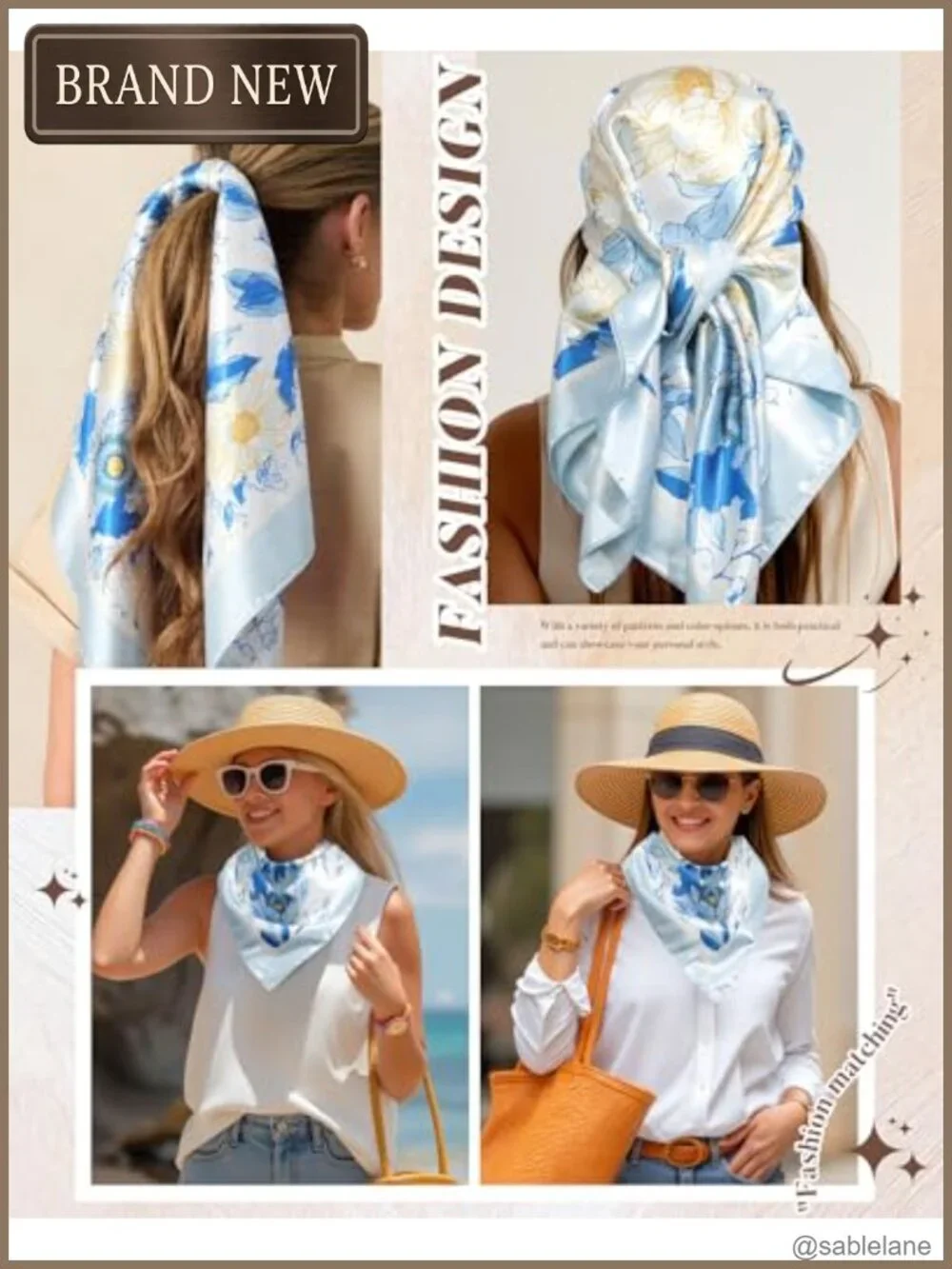 Silky Satin Square Head Scarf for Women 35x35 Bandana Wrap